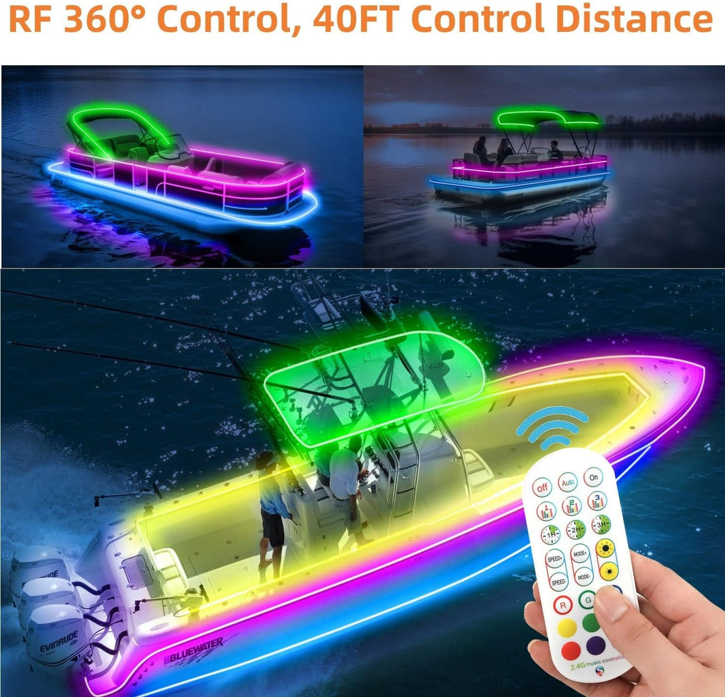 Illuminate Your Nights with 50FT Marine Submersible LED Strip Lights - Waterproof RGB Underwater Lights for Boats, Perfect for Night Fishing and Deck Ambiance with RF/APP Control
