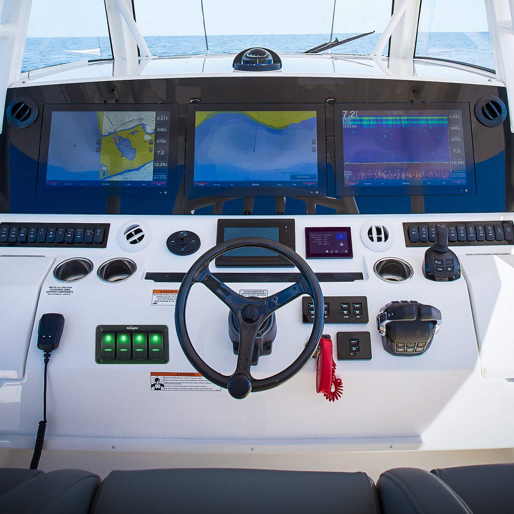 Upgrade Your Ride with the 4 Gang Rocker Switch Panel - Pre-Wired Aluminum Toggle Switches for 12V & 24V Automotive Applications with Green Backlighting