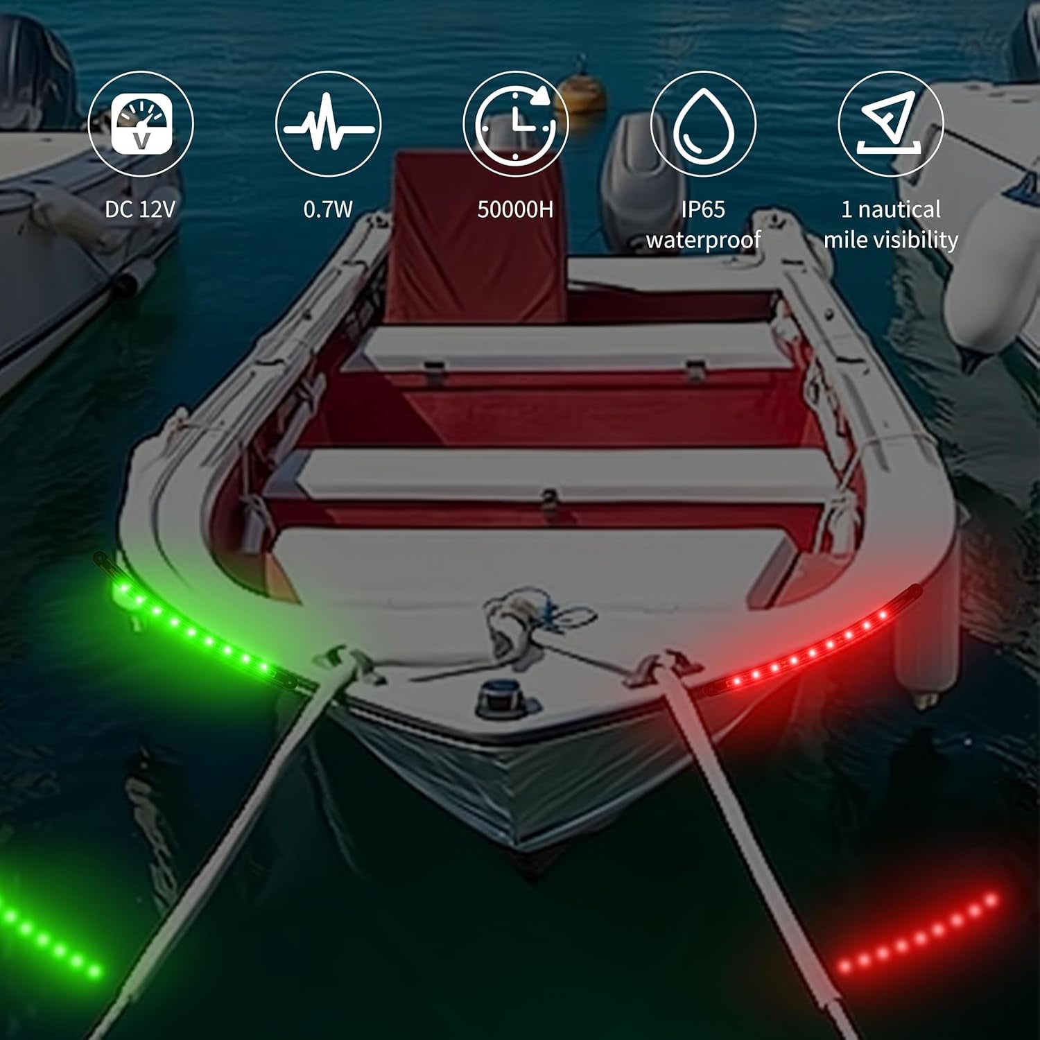 Illuminate Your Night Adventures with Premium LED Boat Navigation Lights - Red and Green Bow Lights for Safe Marine Travel
