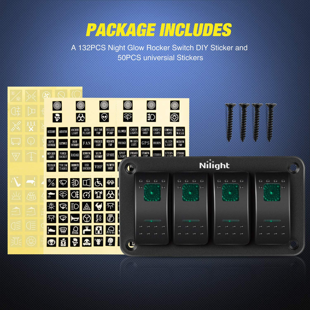 Upgrade Your Ride with the 4 Gang Rocker Switch Panel - Pre-Wired Aluminum Toggle Switches for 12V & 24V Automotive Applications with Green Backlighting