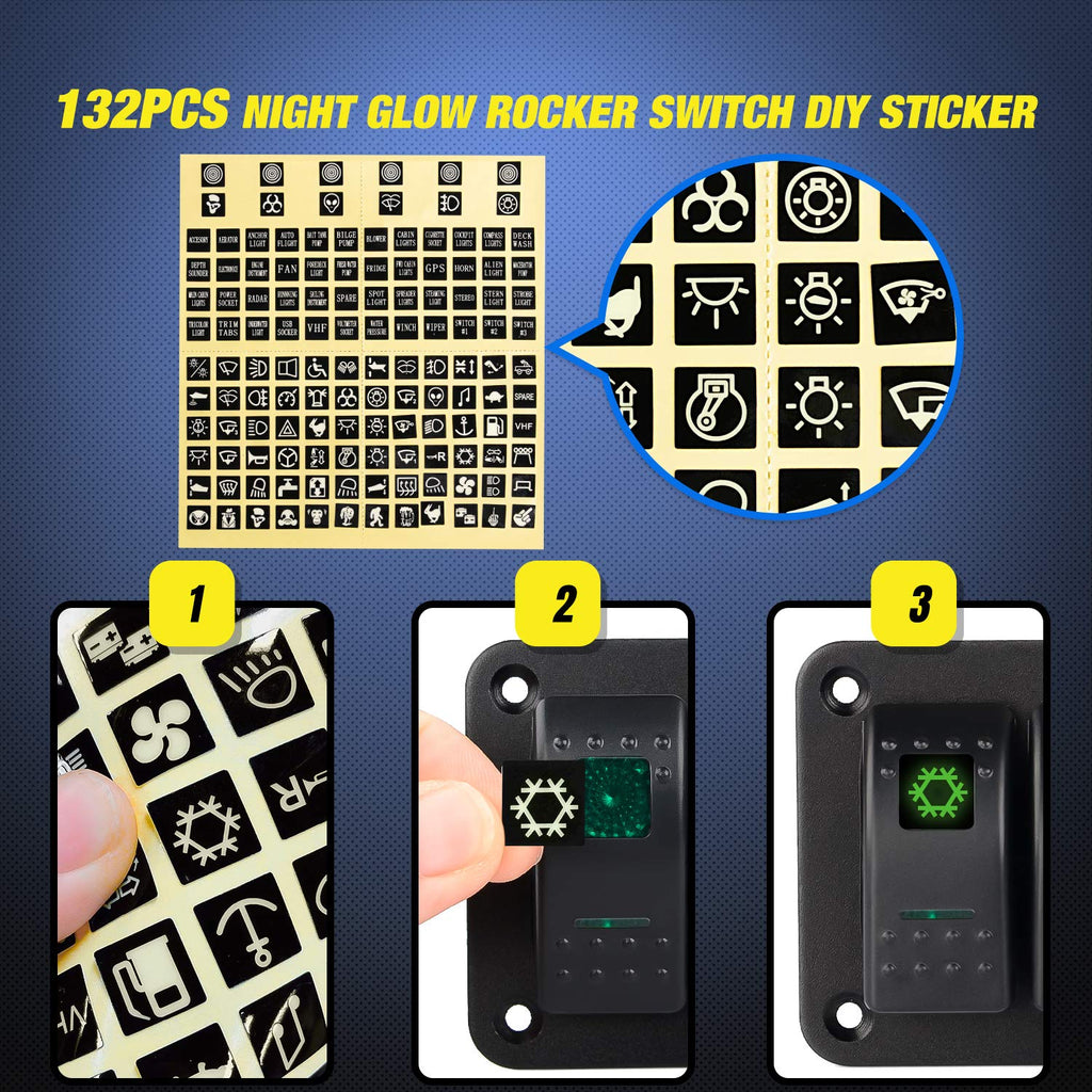 Upgrade Your Ride with the 4 Gang Rocker Switch Panel - Pre-Wired Aluminum Toggle Switches for 12V & 24V Automotive Applications with Green Backlighting