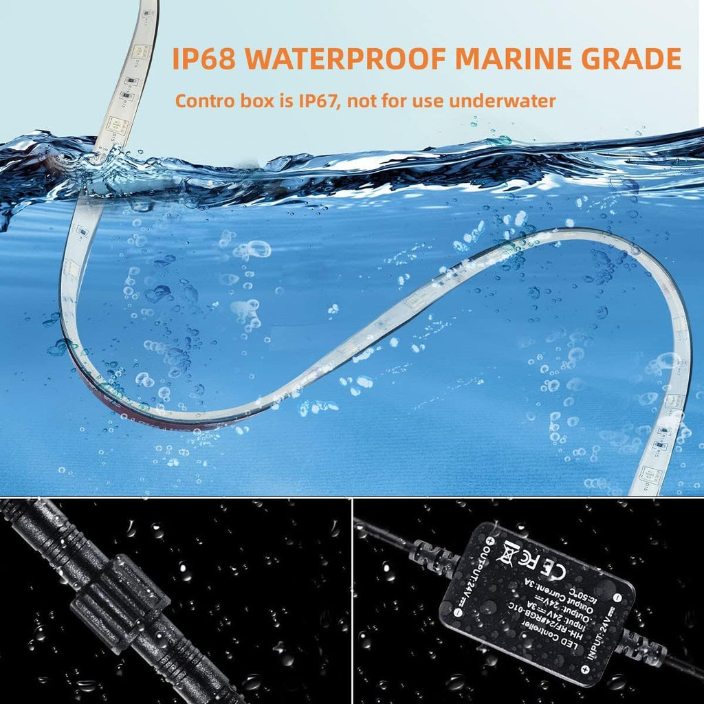 Illuminate Your Nights with 50FT Marine Submersible LED Strip Lights - Waterproof RGB Underwater Lights for Boats, Perfect for Night Fishing and Deck Ambiance with RF/APP Control