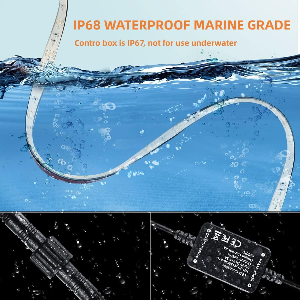 Illuminate Your Nights with 50FT Marine Submersible LED Strip Lights - Waterproof RGB Underwater Lights for Boats, Perfect for Night Fishing and Deck Ambiance with RF/APP Control