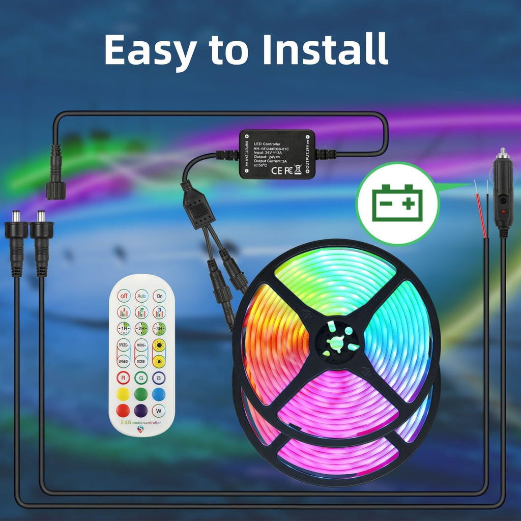 Illuminate Your Nights with 50FT Marine Submersible LED Strip Lights - Waterproof RGB Underwater Lights for Boats, Perfect for Night Fishing and Deck Ambiance with RF/APP Control