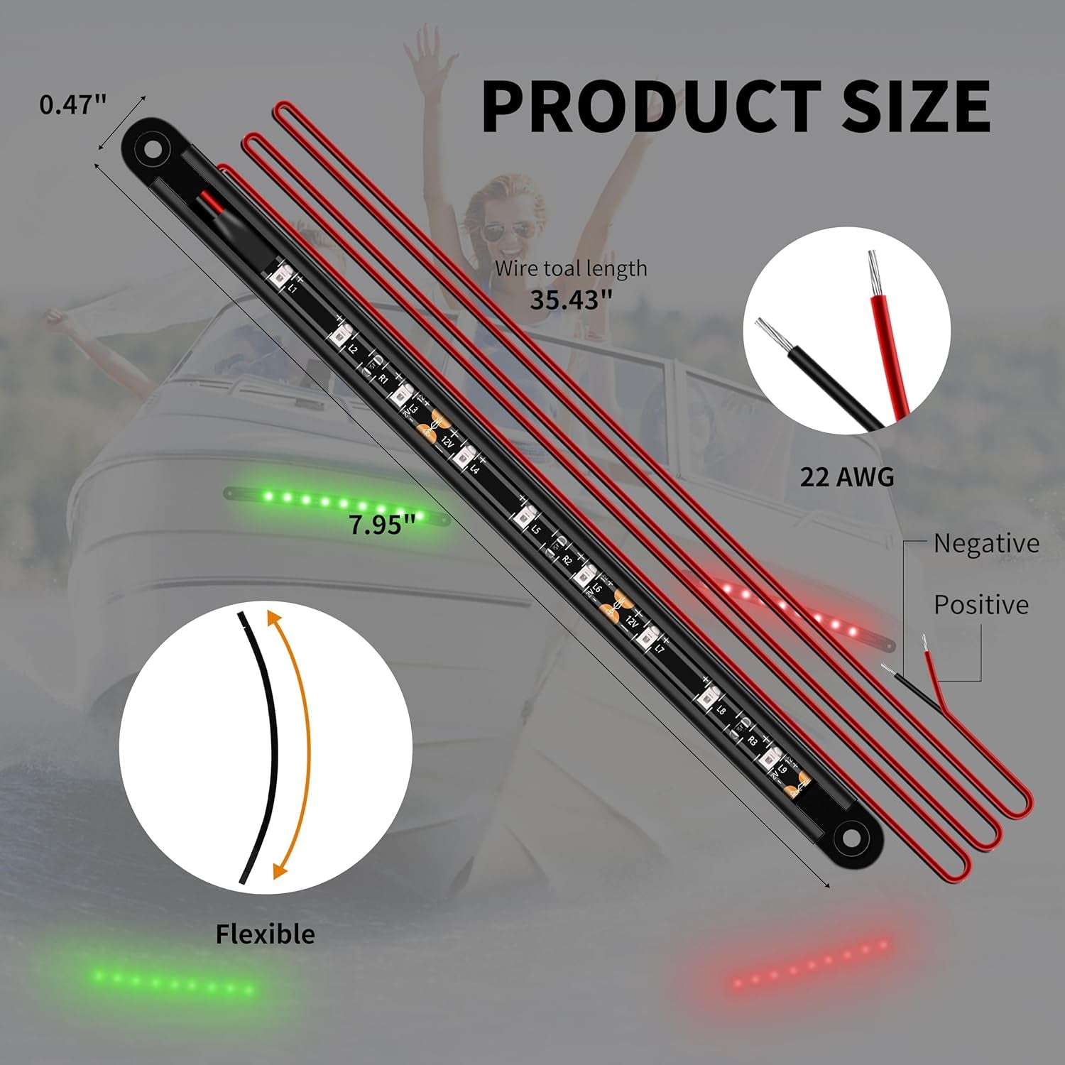 Illuminate Your Night Adventures with Premium LED Boat Navigation Lights - Red and Green Bow Lights for Safe Marine Travel