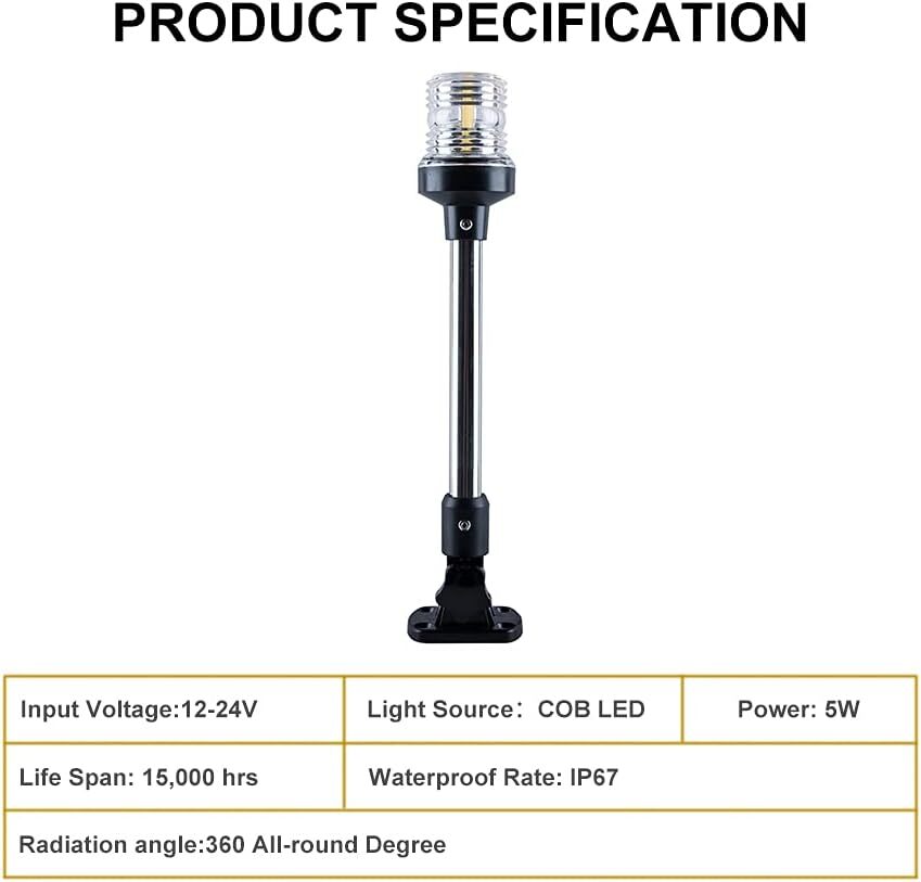 Illuminate Your Adventures with the Premium White LED Fold Down Boat Stern Light – Perfect for Pontoon and Fishing Boats!